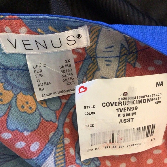 Venus Womens Red & Blue Floral Kimono Swimsuit Cover-up Size 2X - Picture 5 of 6